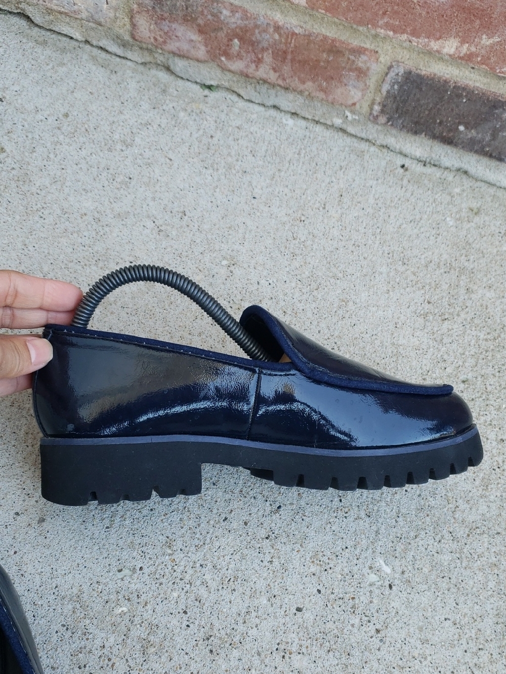 Donald Pliner Eclipse Dark Blue Patent Leather Loafers Shoes Size 6 Old Money - Picture 11 of 16